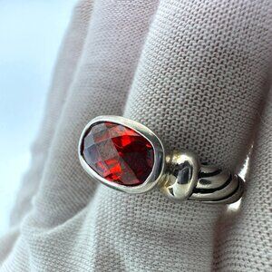 925 Sterling Silver Red Faceted Oval Ring Size 9.5